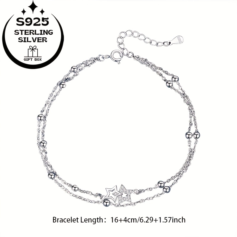 925 Silver Star Bead Bracelet with Zirconia Inlays